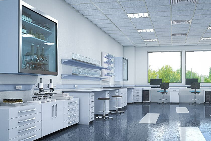 Spacious and bright laboratory interior.